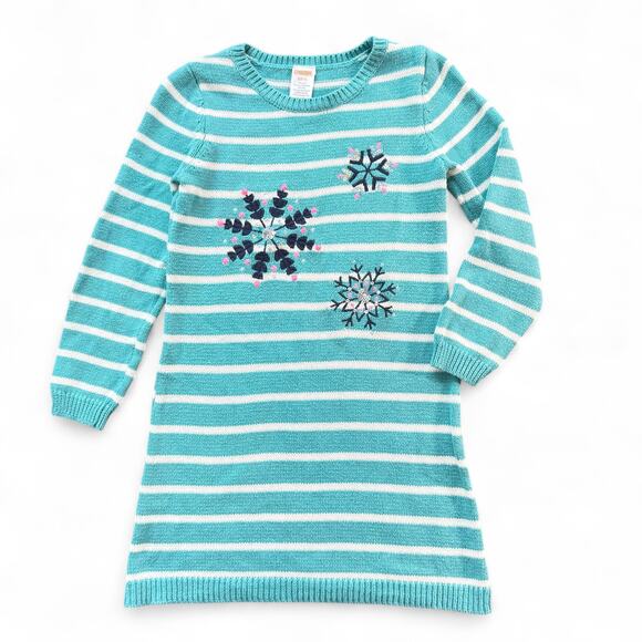 Gymboree Other - Gymboree Sweater Dress S 5/6 Turquoise White Stripe Sequin Snowflake Fun 2017